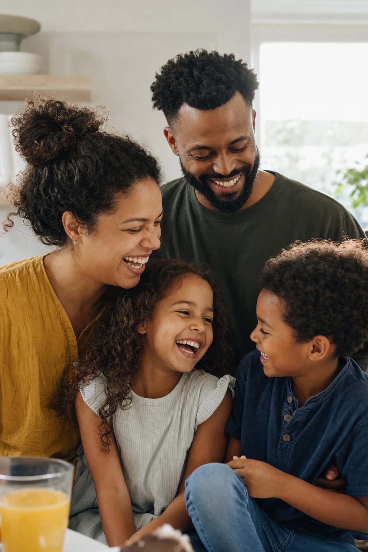 Kitchen laughs family portrait