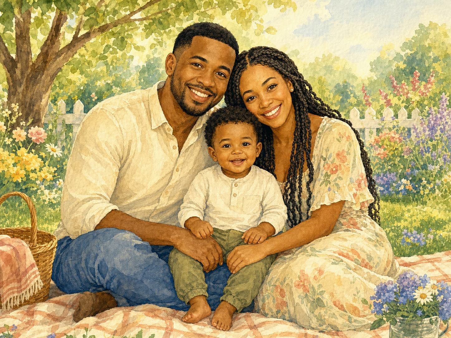 Watercolor Storybook family portrait sample variation 1