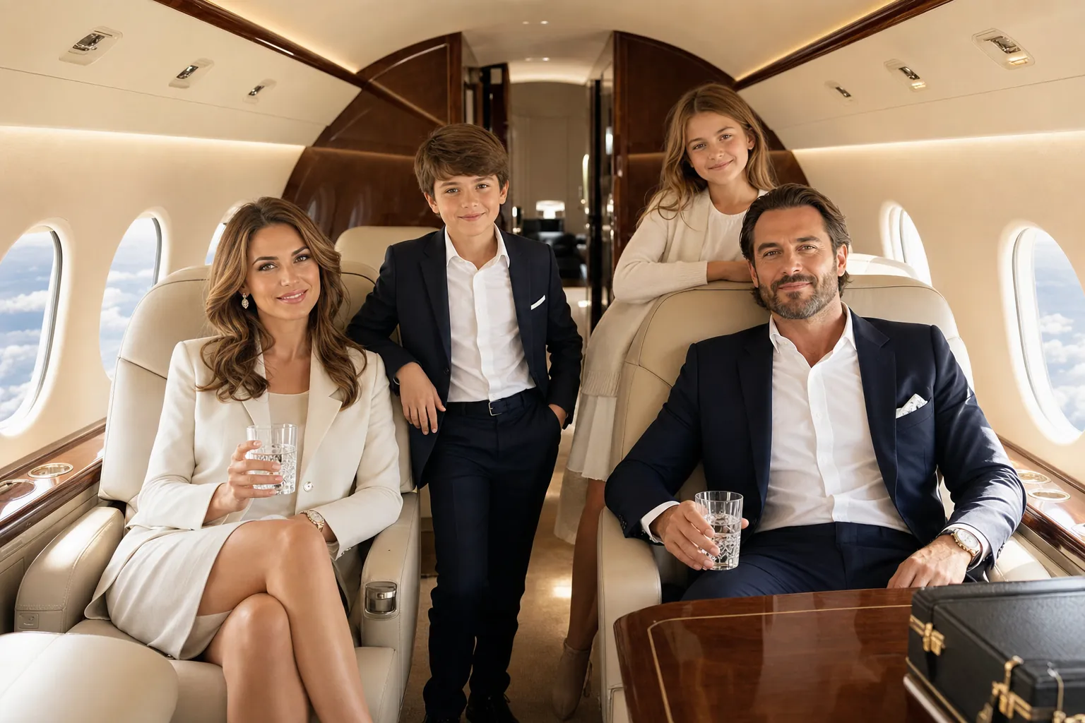Private jet arrival family portrait