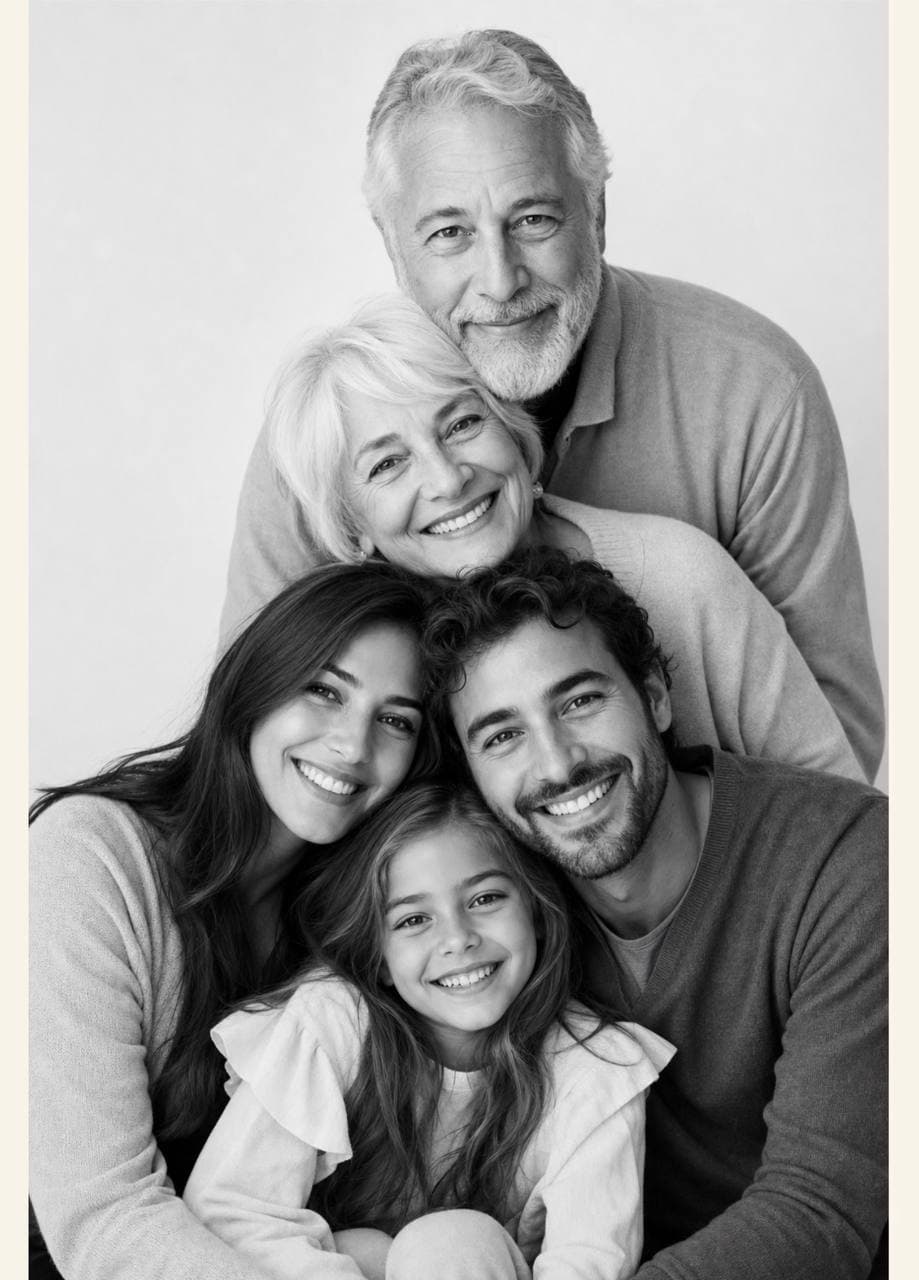 Stacked studio hug family portrait