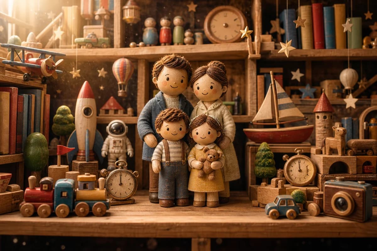 Time-Travel Toy Shelf family portrait sample