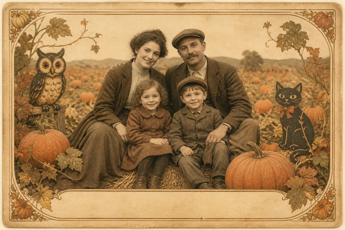 Vintage Pumpkin Patch Postcard family portrait sample